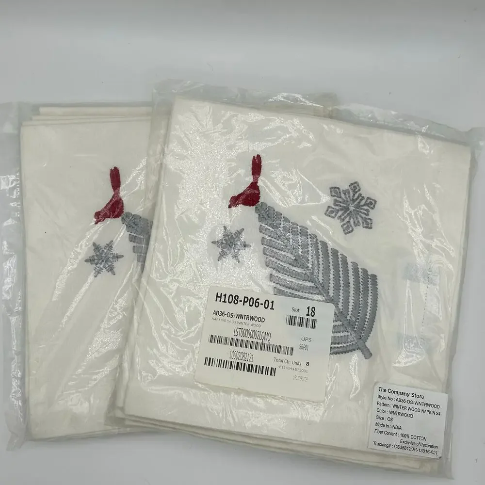 NEW 8 The Company Store Winter Wood Cloth Dinner Napkins 9"x9" 100% Cotton - Picture 2 of 5